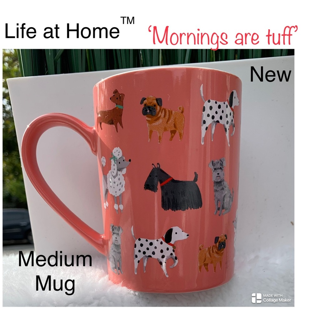 NEW ⭐️ 🐶 ‘TUFF LIFE’ 😉, 12 oz ceramic cup Pink Dog Print Mug